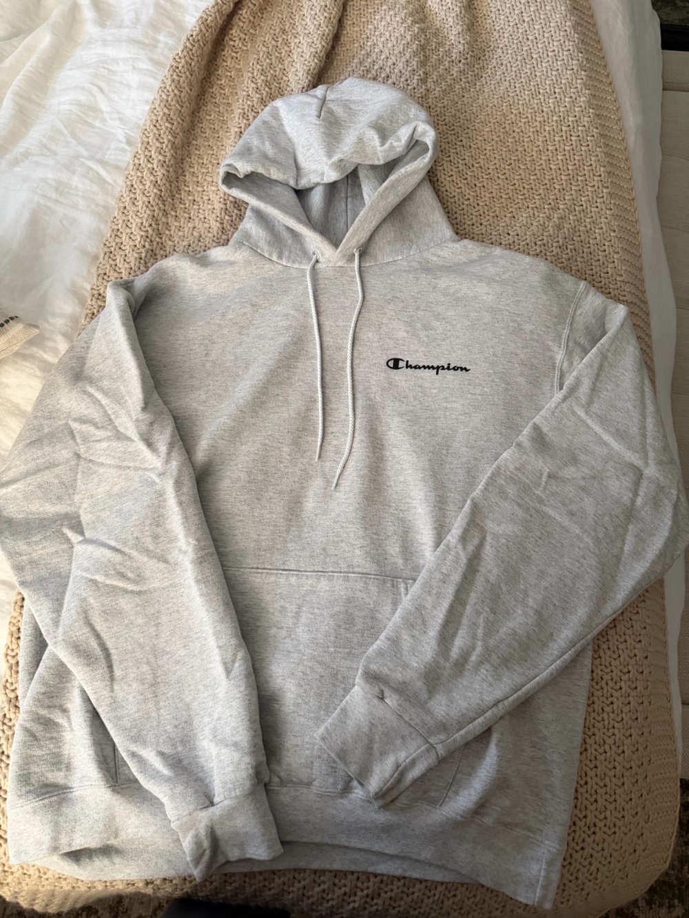 Champion Light Gray Pullover Hoodie with Script Logo